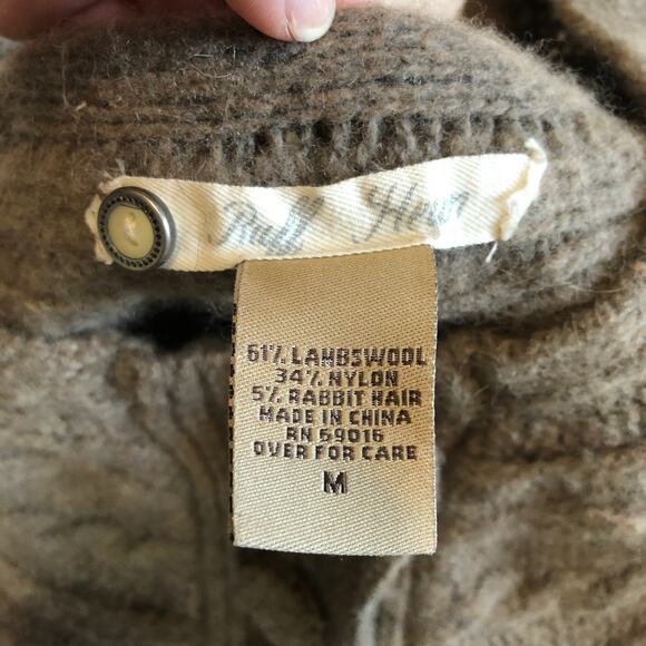 Ruff Hewn Wool Blend Cable Knit Sweater M Brown Lambswool Rabbit Hair Heritage - Picture 7 of 9